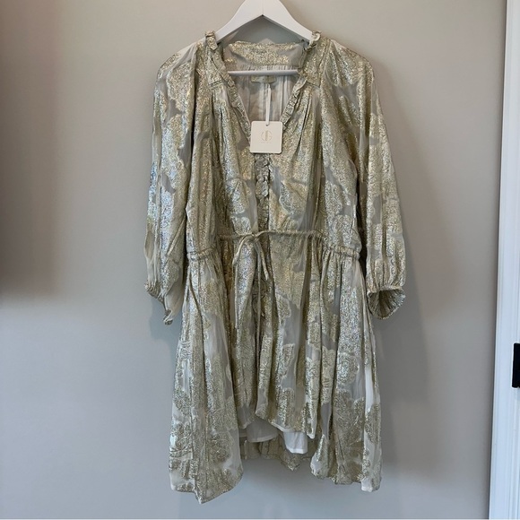 Vita Grace Dresses & Skirts - Vita Grace Marcella Lurex Tie Waist Dress Metallic Gold Bridal White Wedding